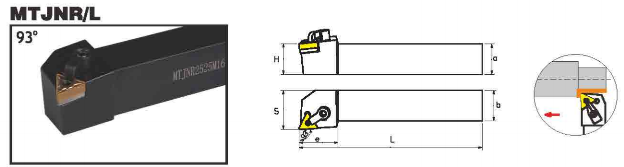 MTJNR1616H16B Lathe Toolholder - For External Turning, Uses TNMG